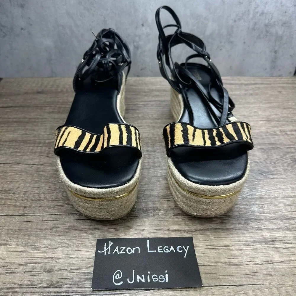 Bleecker Bond~Women’s~”Odette” Tiger Calf Hair Wedge Espadrille Sandals~Size 8.5